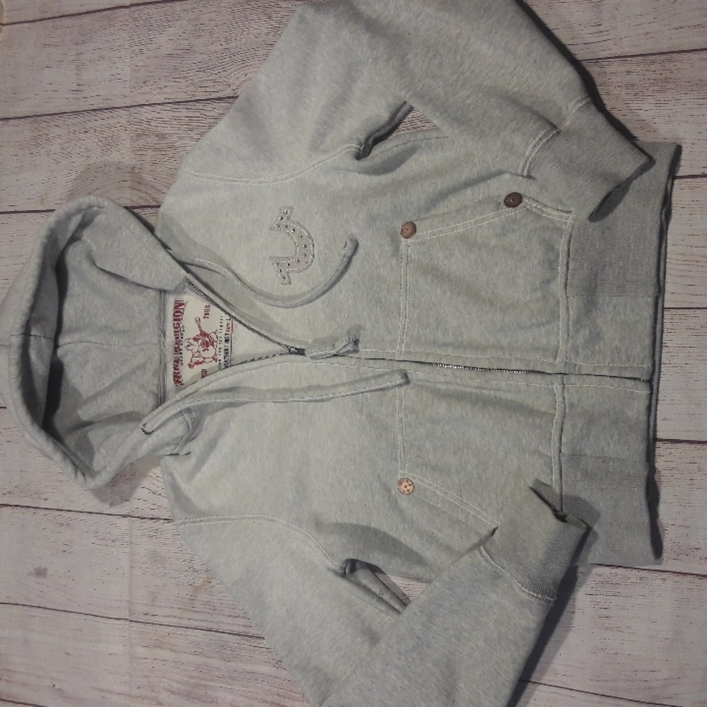 True Religion World Tour Section Big T Row L gray hoodie Youth L